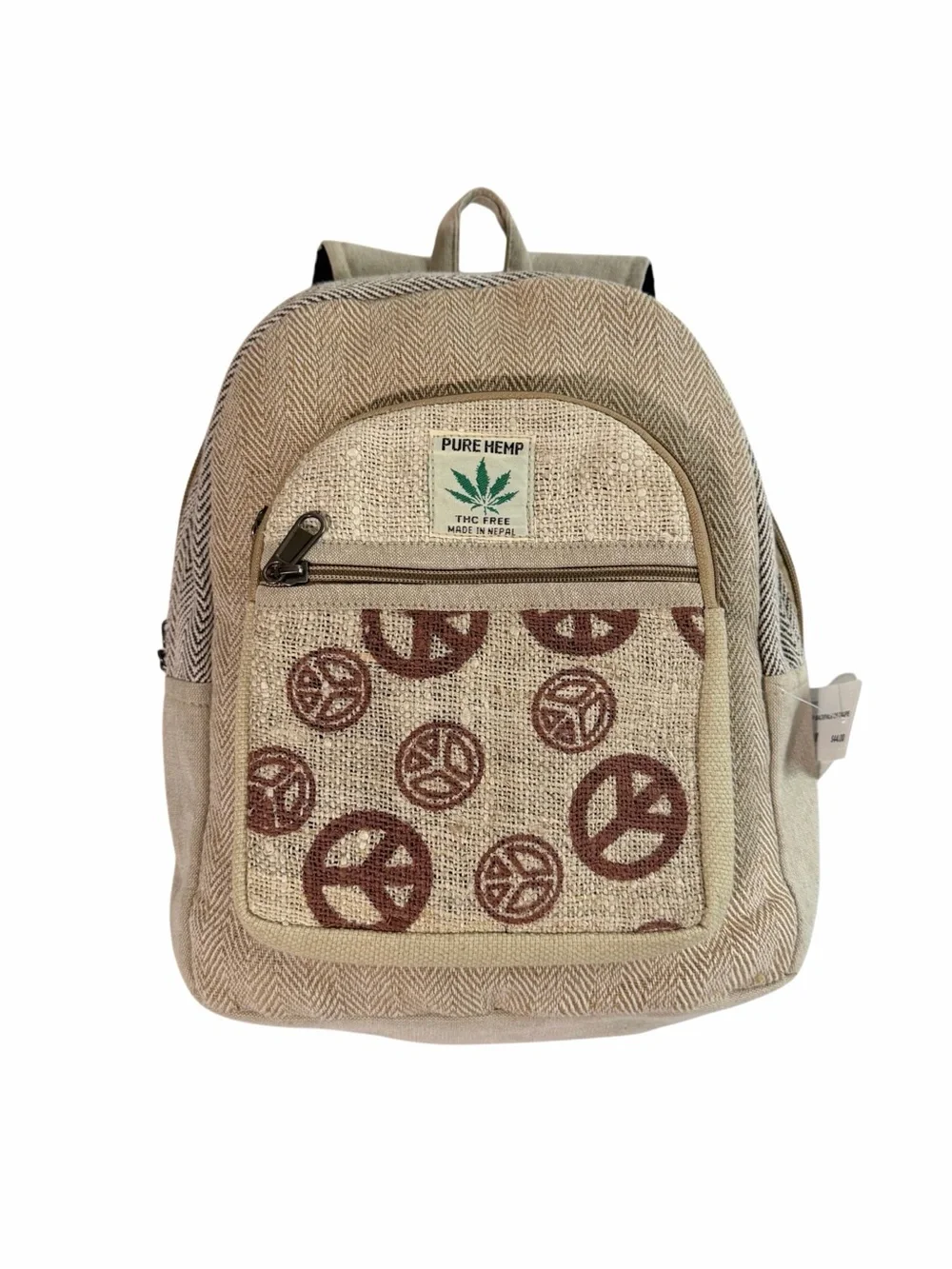 Boho Beige & Brown Peace Sign Backpack